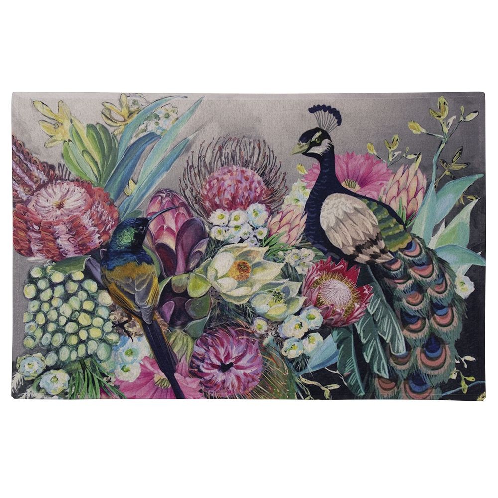 Barevná rohožka s květy a pávem Peacock - 75*50*1cm