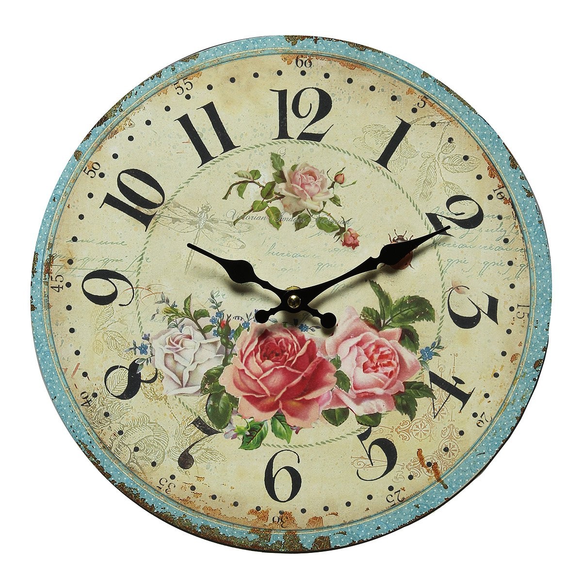 Béžové antik nástěnné hodiny s růžemi Rose – Ø 28*3cm/ 1*AA Ambiente