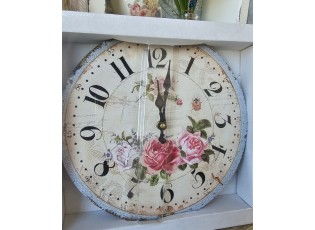 Béžové antik nástěnné hodiny s růžemi Rose – Ø 28*3cm/ 1*AA