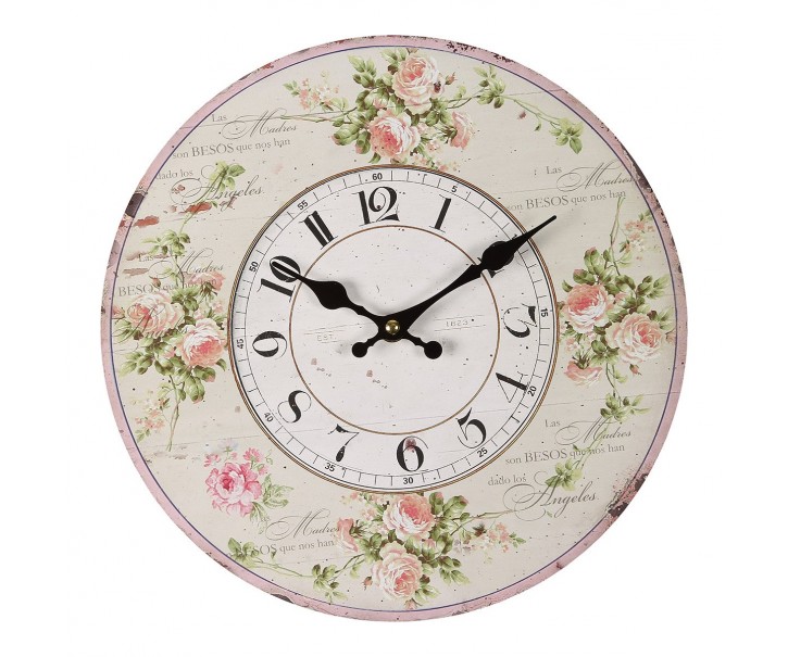 Béžové antik nástěnné hodiny s růžemi Rose II – Ø 28*3cm/ 1*AA