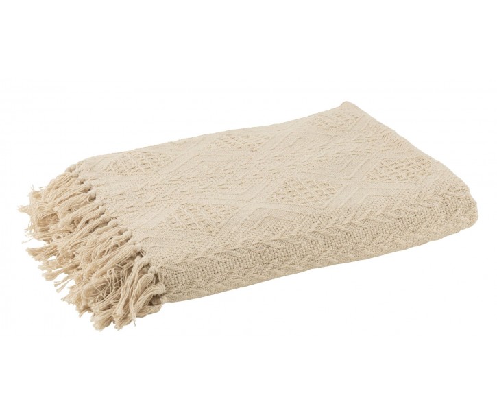 Béžový bavlněný pléd s třásněmi Woven - 128*190 cm
