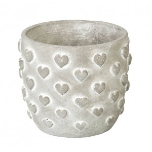 Šedý antik cementový obal na květináč se 3D srdíčky Conc Heart L - Ø 17*15cm