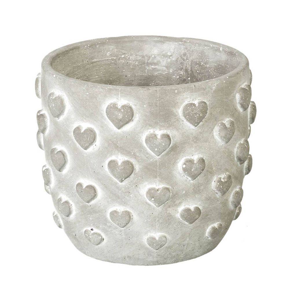 Šedý antik cementový obal na květináč se 3D srdíčky Conc Heart M - Ø 14*12cm P720224