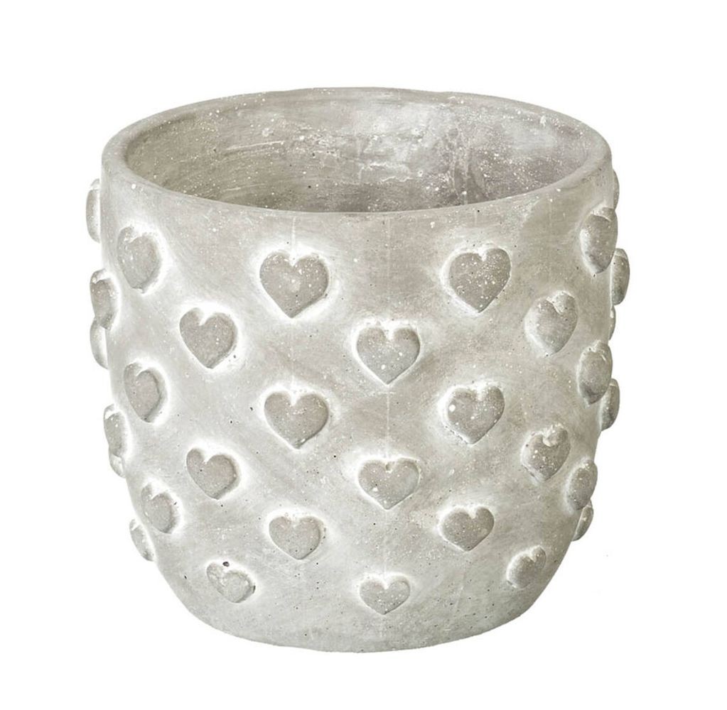 Šedý antik cementový obal na květináč se 3D srdíčky Conc Heart L - Ø 17*15cm
