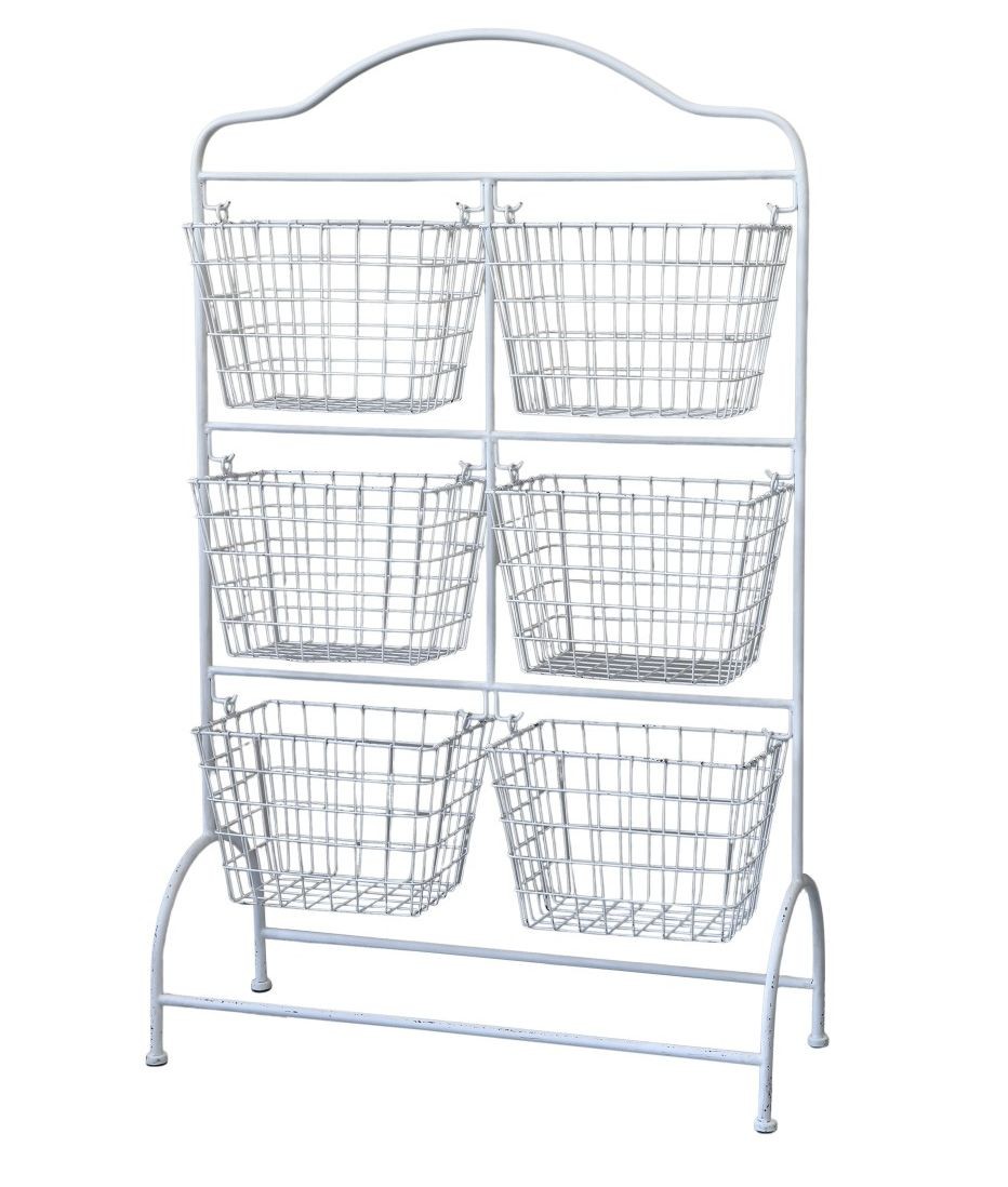 Bílý antik kovový regál s košíky Fil de Fer - 76*24*122cm