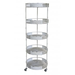 Bílý antik kovový regál na kolečkách s podnosy Fil de Fer - 53*157 cm
