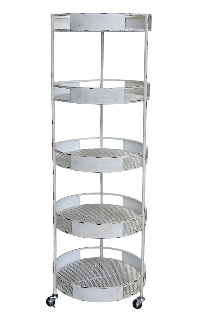 Bílý antik kovový regál na kolečkách s podnosy Fil de Fer - 53*157 cm