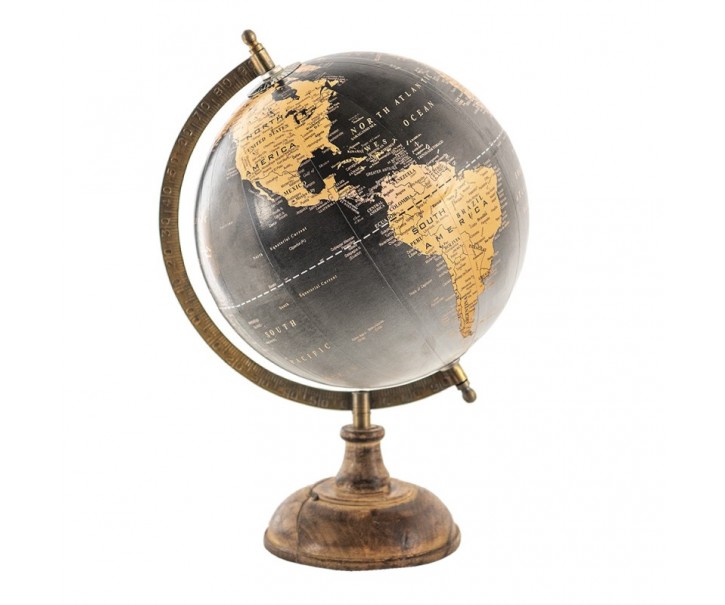 Černo-hnědý dekorativní glóbus na dřevěném podstavci Globe- 22*22*37 cm