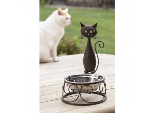 Miska pro zvířata v ozdobném kovovém stojanu s kočkou – Ø 19*32 cm