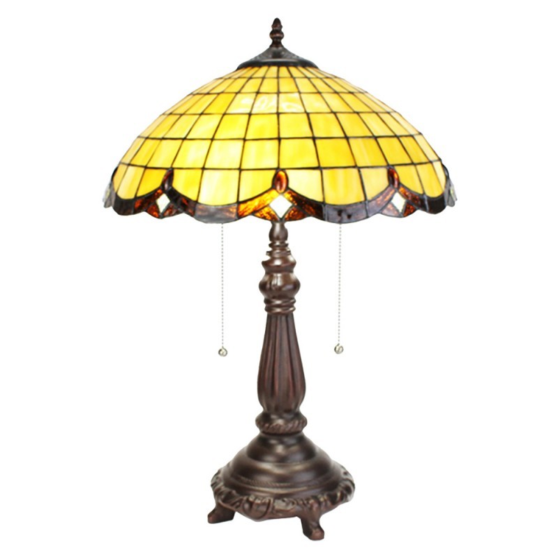 Žlutá stolní lampa Tiffany Elly - Ø 41*57 cm E27/max 2*60W Clayre & Eef