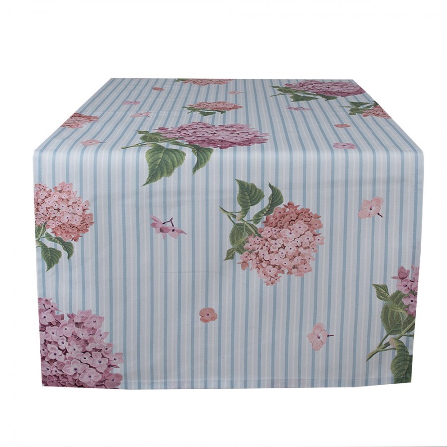 Bavlněný běhoun s květy hortenzie Vintage Grace - 50*140cm
