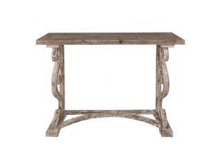 Hnědo - bílý antik dřevěný konzolový stůl Hilliane - 125*39*92 cm