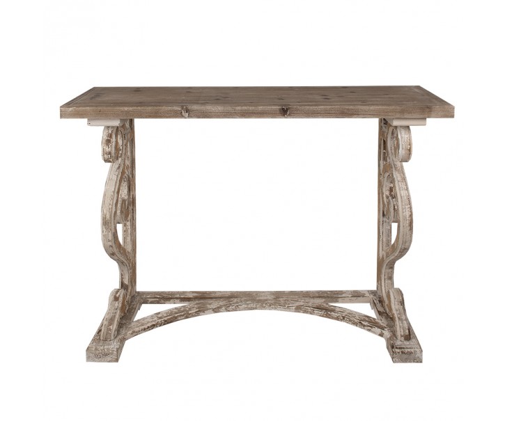 Hnědo - bílý antik dřevěný konzolový stůl Hilliane - 125*39*92 cm