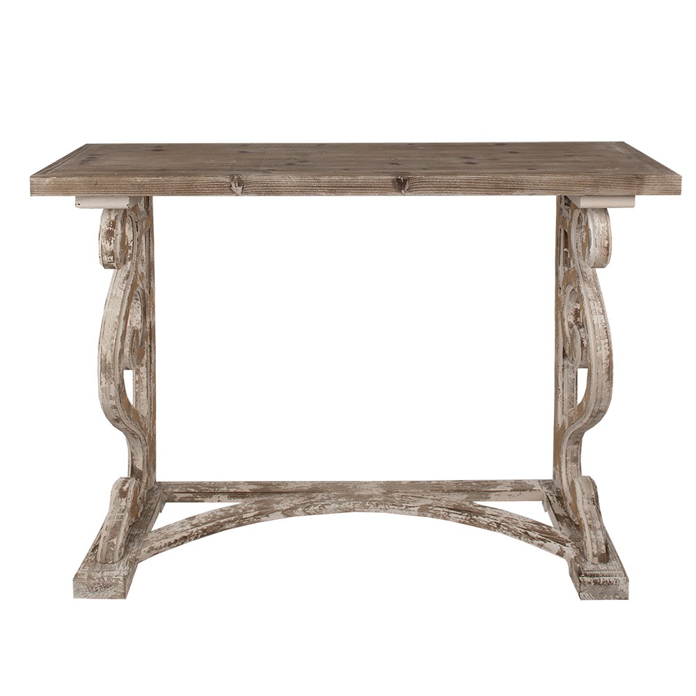 Hnědo - bílý antik dřevěný konzolový stůl Hilliane - 125*39*92 cm 5H0653