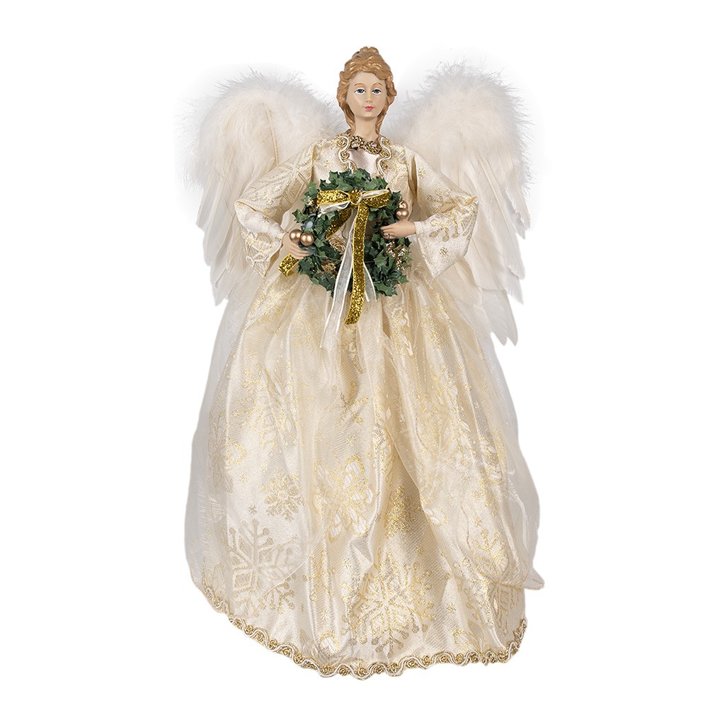 Dekorace socha Anděl s věnečkem a ve zdobných šatech - 28*16*46 cm Clayre & Eef