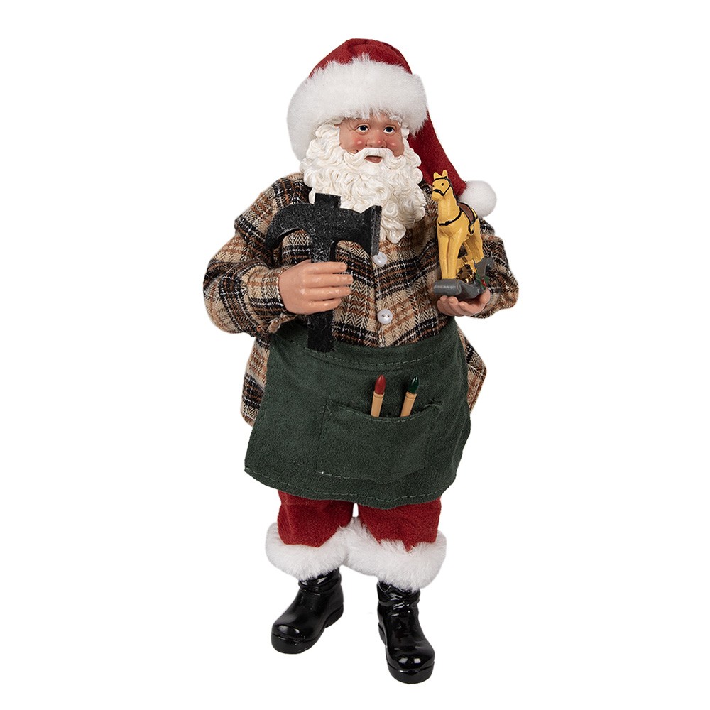Vánoční dekorace Santa Claus v pracovním držící houpacího koníka - 16*8*28 cm 65225