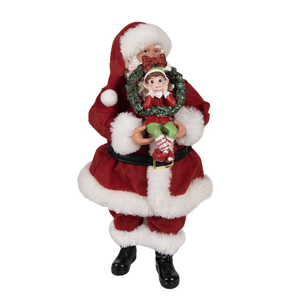Levně Vánoční dekorace Santa Claus držící věneček s Elfem - 16*8*28 cm 65231