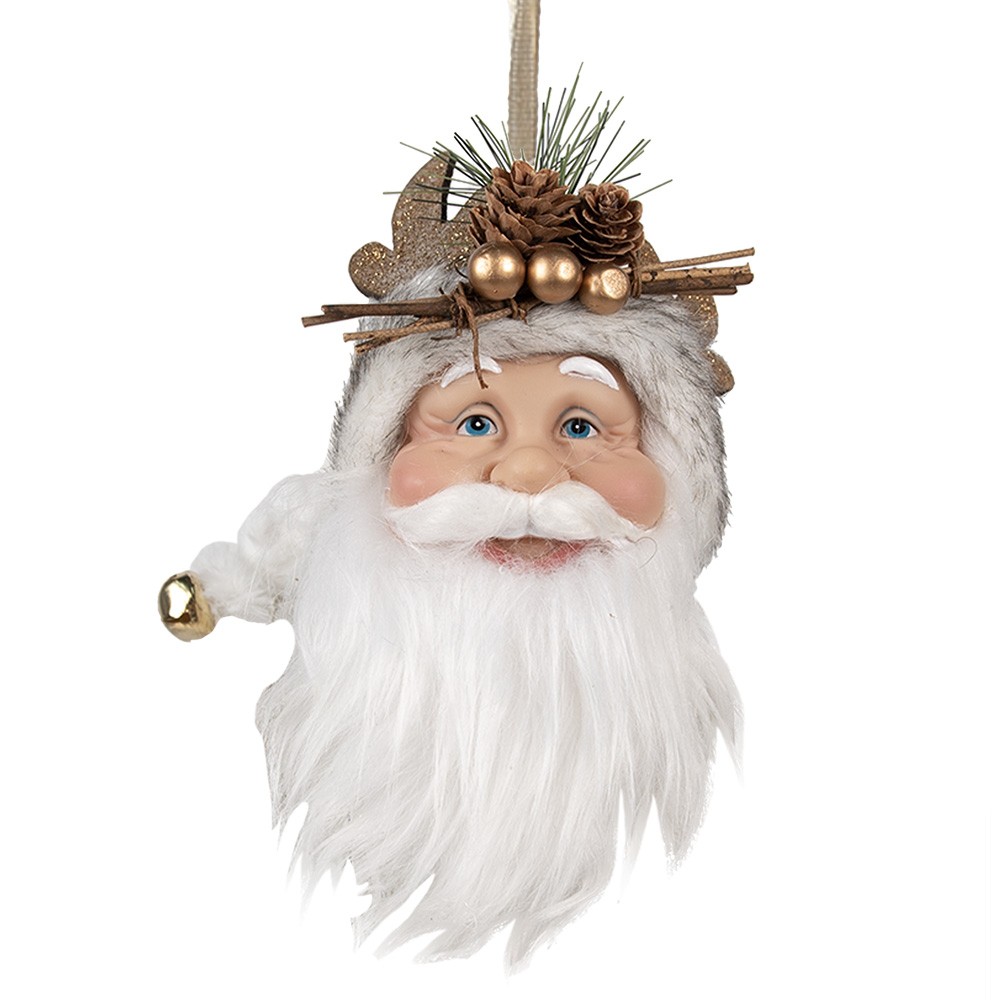 Závěsná dekorace hlava Santa s bílou čepicí - 10*9*28 cm