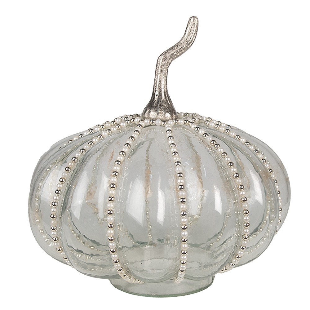 Transparentní skleněná dekorace dýně Pumpkin s perličkami - Ø 20*22 cm Clayre & Eef