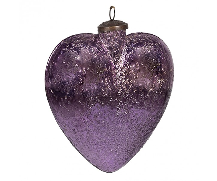 Fialová vánoční skleněná ozdoba srdce Violla - 10*3*9 cm