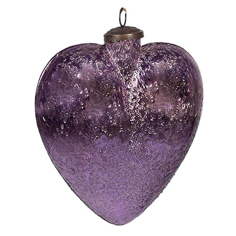 Fialová vánoční skleněná ozdoba srdce Violla - 10*3*9 cm 6GL4322
