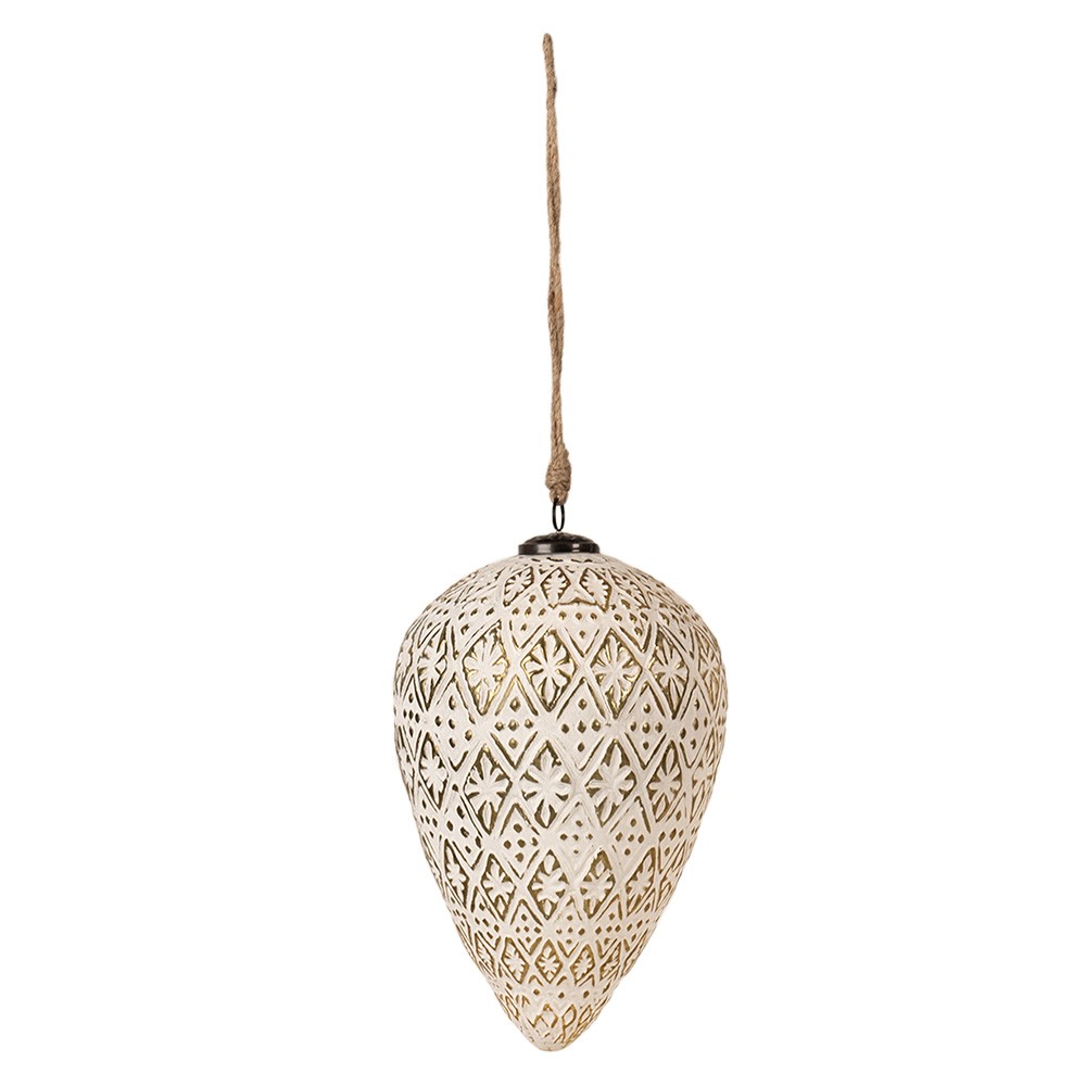 Bílo-zlatá antik vánoční ozdoba baňka L - Ø 17*26 cm