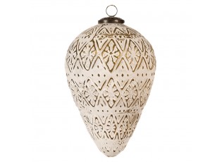 Bílo-zlatá antik vánoční ozdoba baňka - Ø 13*21 cm