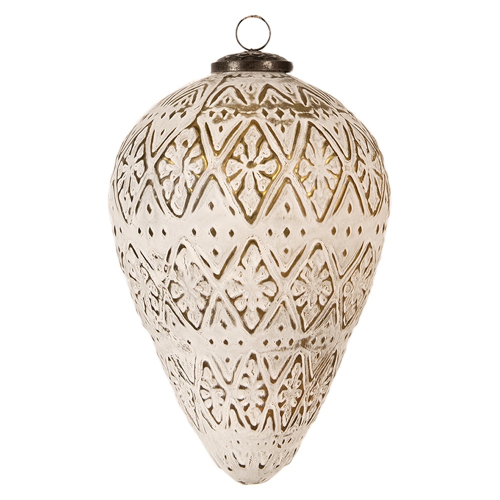 Bílo-zlatá antik vánoční ozdoba baňka - Ø 13*21 cm