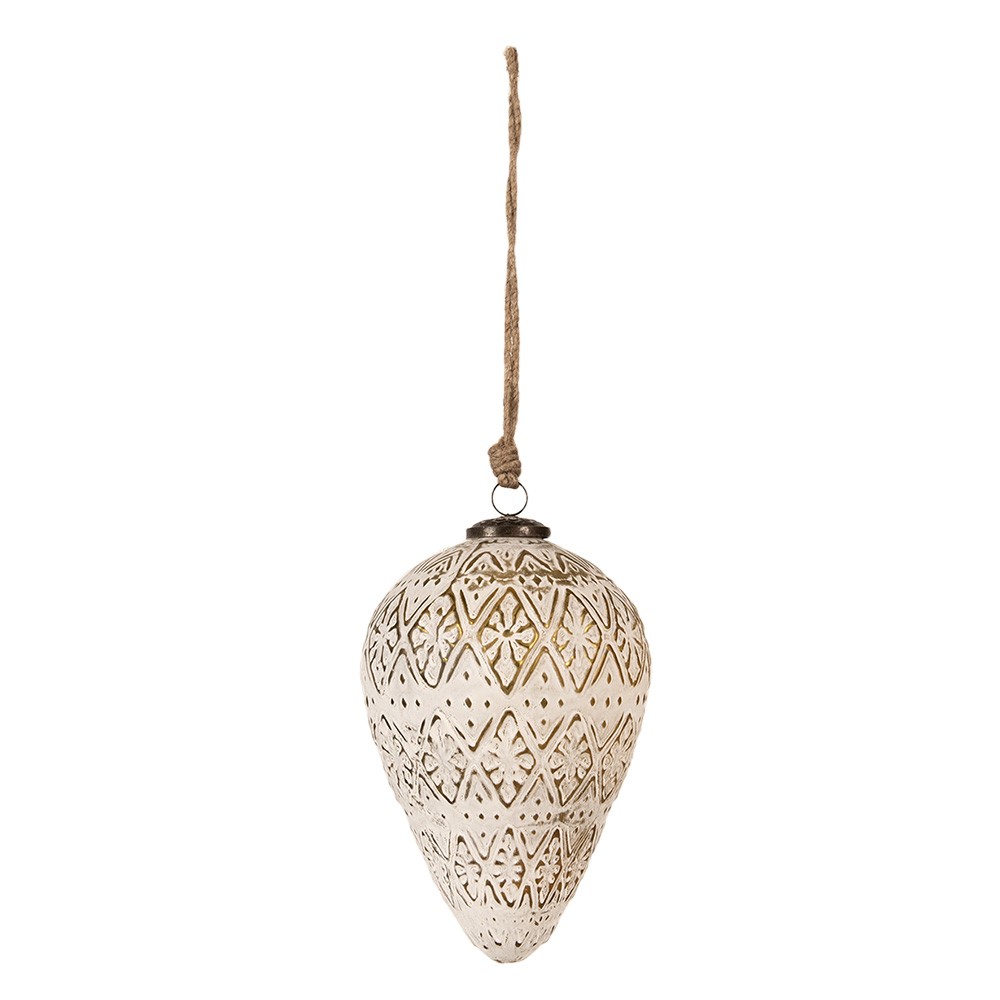 Bílo-zlatá antik vánoční ozdoba baňka - Ø 13*21 cm