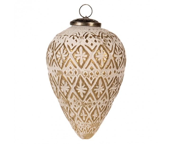 Bílo-zlatá antik vánoční ozdoba baňka S - Ø 10*13 cm Clayre & Eef