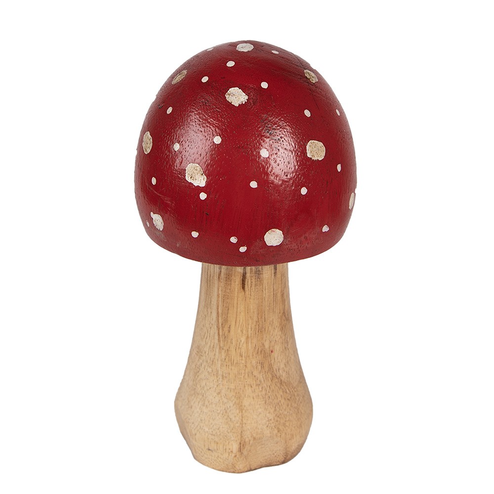 Červeno-hnědá dřevěná dekorace muchomůrka Mushroom M - Ø 6*13 cm 6H2309M
