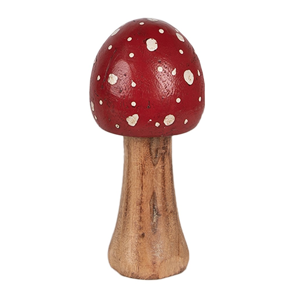 Červeno-hnědá dřevěná dekorace muchomůrka Mushroom S - Ø 5*8 cm Clayre & Eef