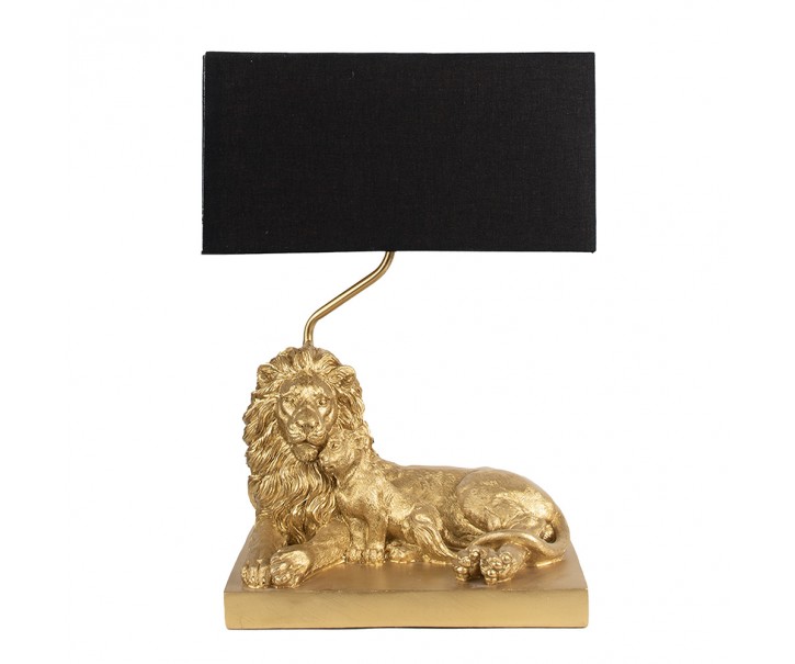 Zlatá stolní lampa se lvem a černým stínidlem - 32*22*44 cm E27/max 1*60W