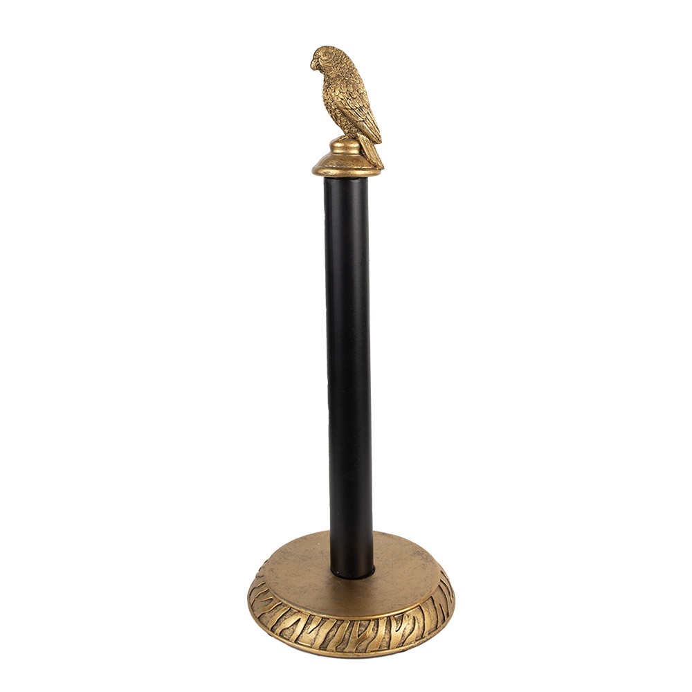 Zlato-černý antik držák na kuchyňské utěrky s papouškem Parrot  - Ø 16*41 cm Clayre & Eef