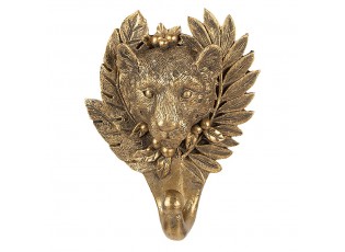 Zlatý antik nástěnný dekorativní háček hlava Levhart - 14*5*17 cm