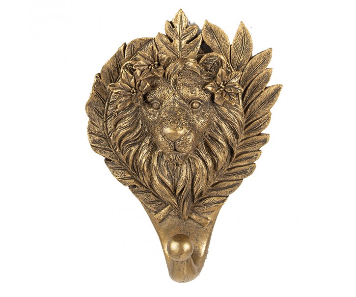 Zlatý antik nástěnný dekorativní háček hlava Lev - 13*5*18 cm