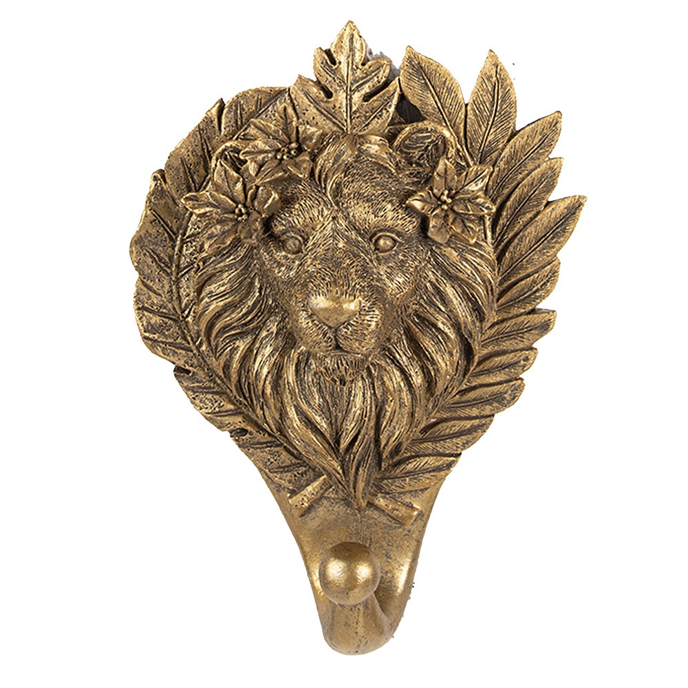 Zlatý antik nástěnný dekorativní háček hlava Lev - 13*5*18 cm 6PR3764