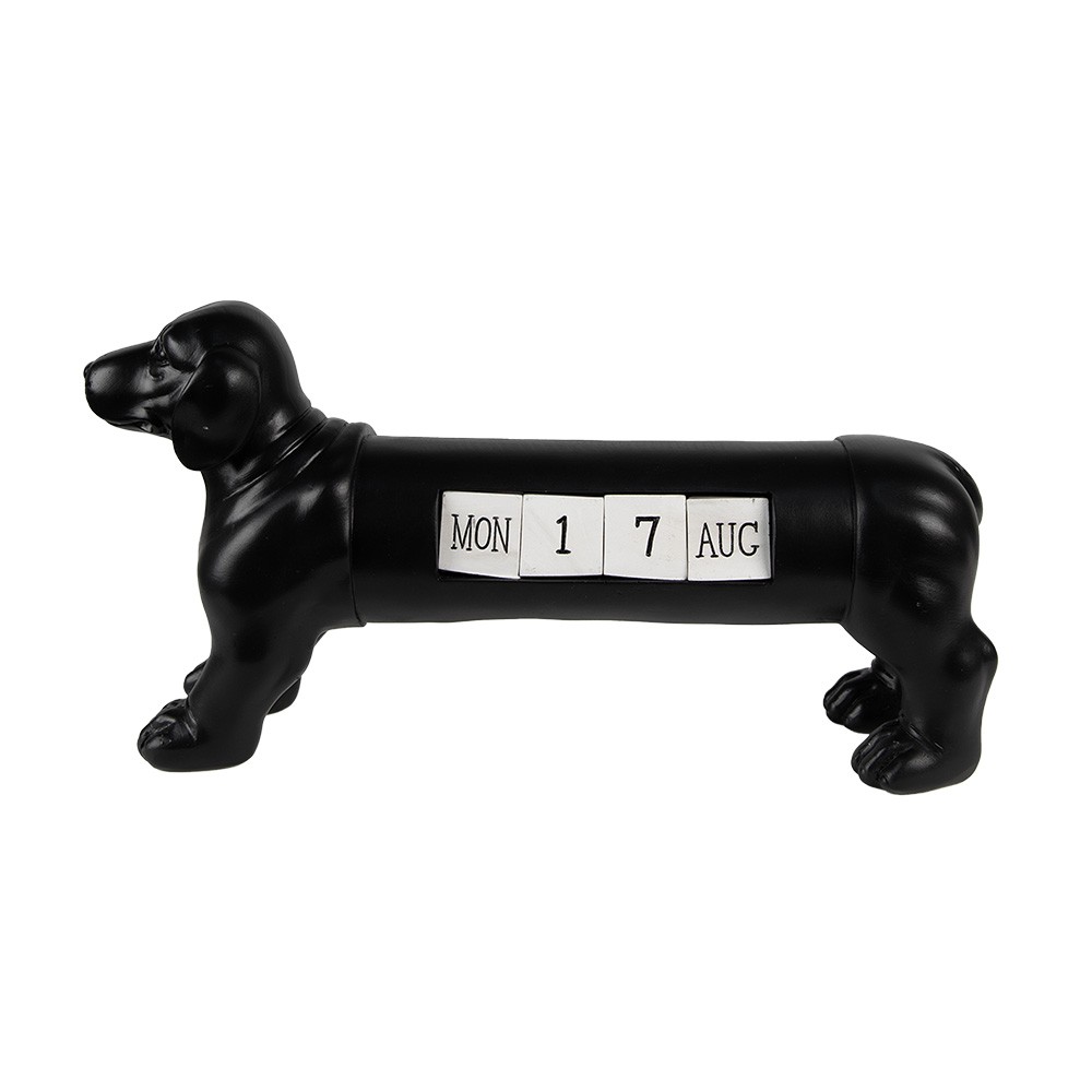 Černý dekorativní kalendář ve tvaru jezevčíka Dachshund - 31*8*15 cm