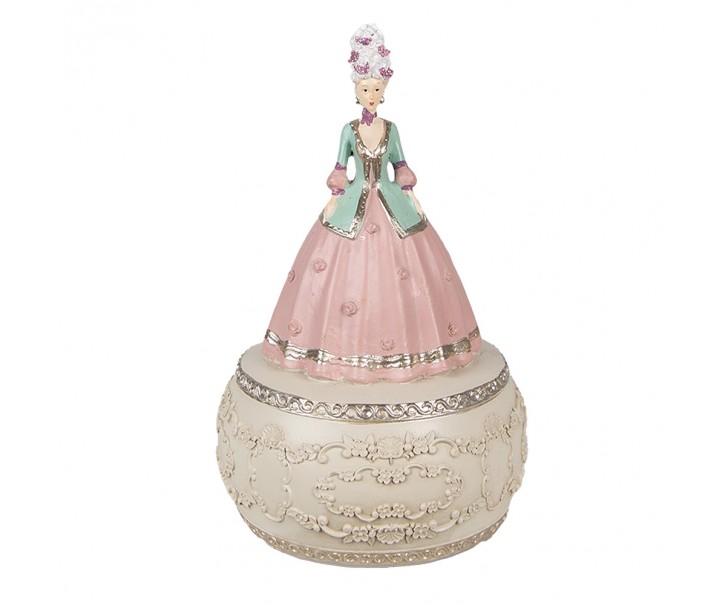 Růžová dekorativní vánoční hrací skříňka zámecká paní - Ø 12*19 cm