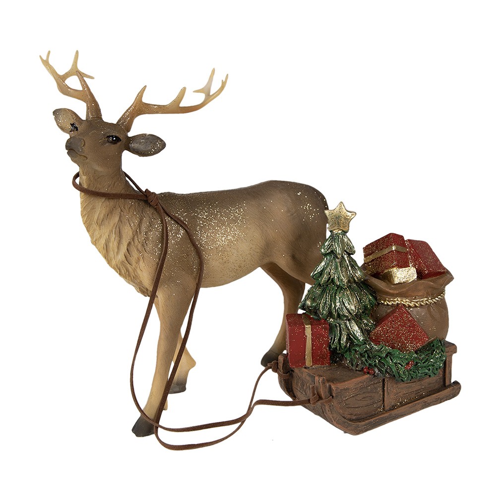 Levně Dekorace vánoční socha Jelen se sáněmi a dárky - 30*9*20 cm 6PR3909