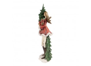 Červená dekorace socha dívka se stromkem a dárky - 17*13*49 cm