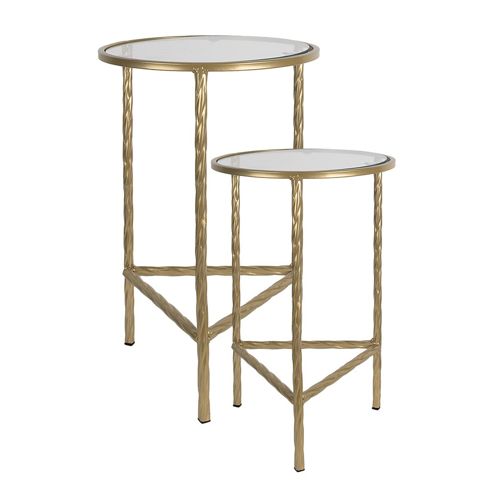 2ks zlatý antik odkládací stolek Piotte - Ø 35*55 / Ø 30*45 cm Clayre & Eef