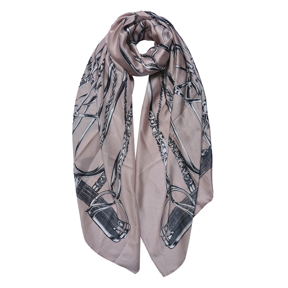 Šedý khaki dámský šátek se vzorem - 90*180 cm Clayre & Eef