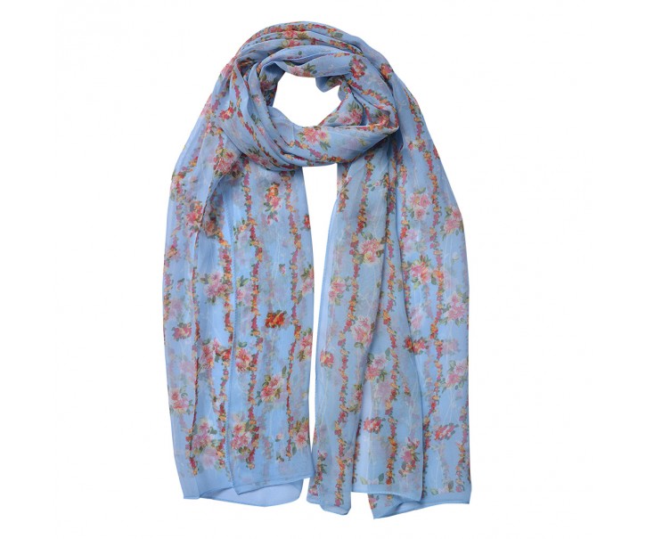 Modrý dámský šátek s růžičkami Women Print - 50*160 cm
