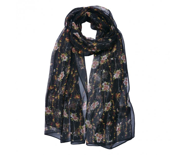 Černý dámský šátek s květy Women Print - 50*160 cm