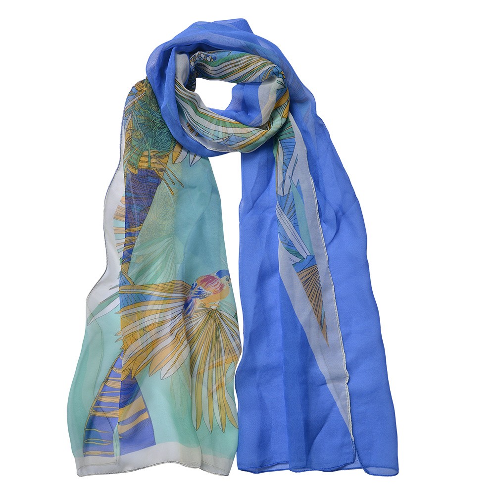 Modrý dámský šátek se vzorem - 50*160 cm Clayre & Eef