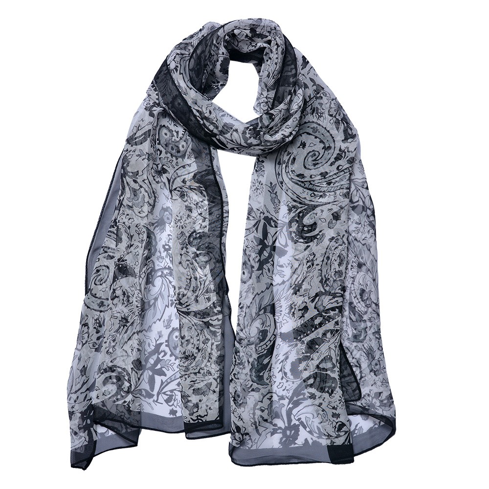 Šedo-černý dámský šátek se vzorem- 50*160cm Clayre & Eef