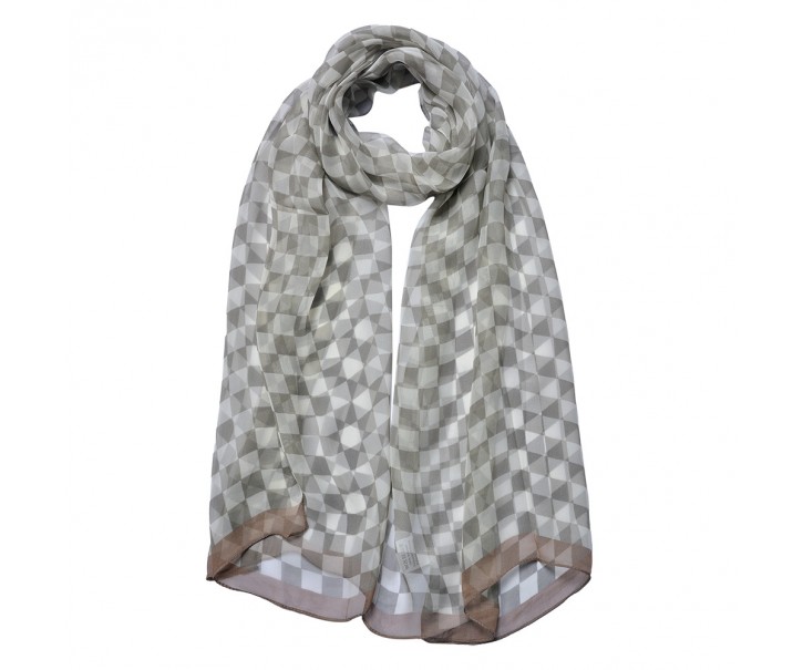Bílo-khaki dámský šátek s šachovnicí - 50*160 cm