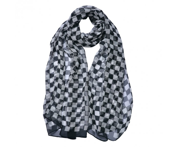 Bílo-černý dámský šátek s šachovnicí - 50*160 cm