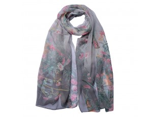 Šedý dámský šátek s lučními květy - 50*160 cm